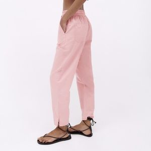 NWT Zara Pink Joggers Trousers Stretch Cargo Pants Cotton Linen Small 4